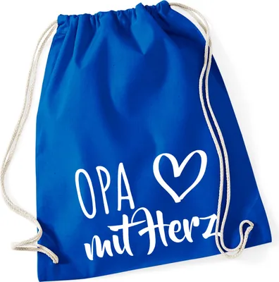 Produktbild von Huuraa Turnbeutel Opa mit Herz 12 Liter Bright Royal Baumwolle Rucksack Geschenkidee