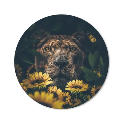 Produktbild von MuchoWow® Mauspad Mousepad Löwe - Blumen - Tiere - Botanisch 50x50 cm - Mousepads - Maus Mat - Pad - Mausunterlage - Vinyl