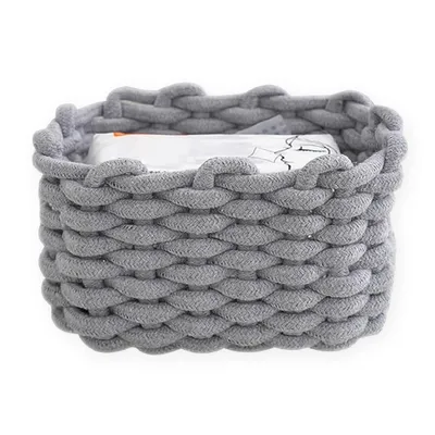 Produktbild von Kleiner geflochtener Korb, dekorativer quadratischer Aufbewahrungskorb, Größe: 20 x 15 x 12 cm (grau)