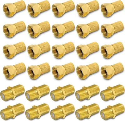 Produktbild von ARLI 20x F-Stecker 7 – 7,4 mm + 10x F-Verbinder vergoldet – Koaxialkabel Zubehör für SAT TV DVB-S2 DVB-T2