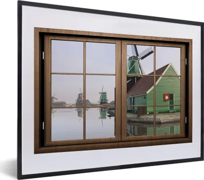 Produktbild von MuchoWow® MuchoWow® Gerahmtes Poster Aussicht - Mühle - Wasser 40x30 cm - Poster mit zchwarzem Bilderrahmen - Bilderrahmen - Poster im Rahmen