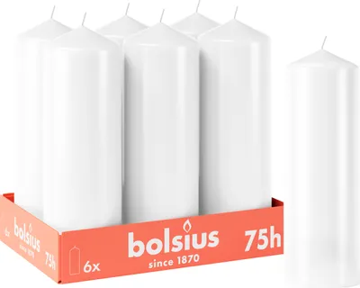 Produktbild von Bolsius 6er Set glatte StumpenKerzen, 12cm, weiß
