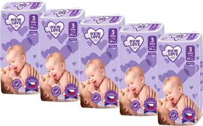 Obrázek produktu pro MEGAPACK Dětské jednorázové pleny New Love Premium comfort 3 MIDI 4-9 kg 5x48 ks