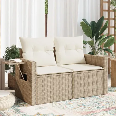 Produktbild von Gartensofa mit Kissen 2-Sitzer Beige Poly Rattan, Gartensofas 366061