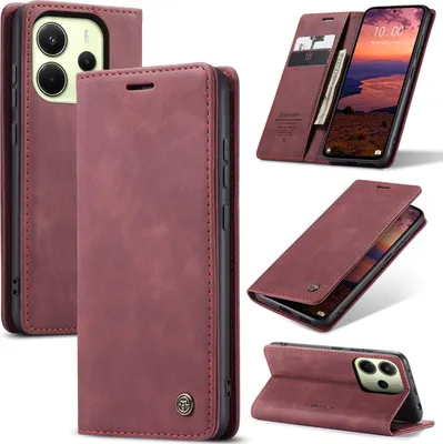 Obrázek produktu pro Pouzdro pro Xiaomi Redmi Note 14 4G, RetroPolyuretanKožené Pouzdro s Funkcí Stojánku červený