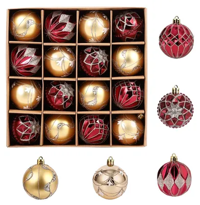 Weihnachtskugeln 16er Set, 6 cm, rot-gold, Kunststoff