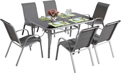 Image de Table et chaises de jardin en textilène "cordoba + Porto" 6 personnes gris clair