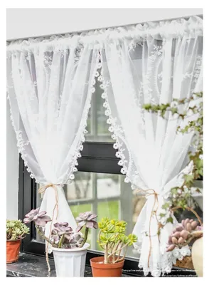 Produktbild von Vintage Scheibengardine mit floralem Muster und transparenter Stickerei, Bistrogardine mit Stangendurchzug, 1 Stück, Weiß, HxB 100x140cm