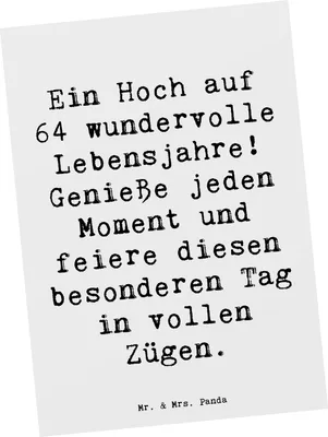 Produktbild von Mr. & Mrs. Panda Postkarte Spruch 64. Geburtstag Feier - Weiß - Geschenk, Glückwunsch, Geburtstagsgeschenk, Jubiläum, Geburtstagsparty, Postkarten, Ansichtskarten