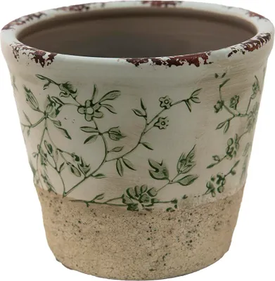 Produktbild von Clayre & Eef Blumentopf Ø 12x10 cm Grün Weiß Keramik Blätter
