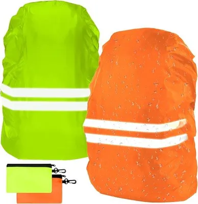 Produktbild von Famanu Rucksackhülle Set von 2 - Wasserdicht und reflektierend in Grün und Orange