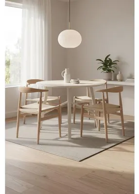 Image de Table à manger ELURU beige, ronde, Ø 100 x 76 cm, pour 4 personnes – Plateau en MDF avec pieds en métal
