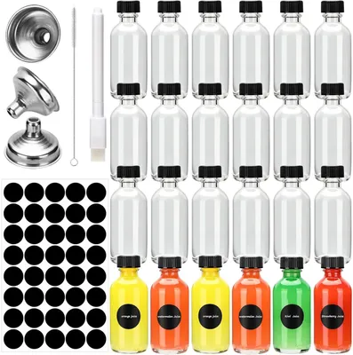24 Mini-Glasflaschen 60 ml mit Deckel, Trichter & Etiketten