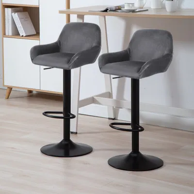 Produktbild von 2er-Set Barhocker aus Samt Bistrohocker höhenverstellbar dunkelgrau