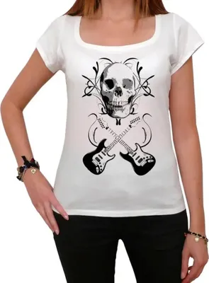 Produktbild von Damen Grafik T-Shirt Totenkopf-Gitarre – Skull Guitar – Öko-Verantwortlich Vintage Jahrgang Kurzarm Lustige Druck Geburtstag Geschenk Frau
