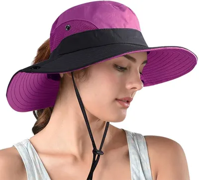 Produktbild von Damen Pferdeschwanz Sonnenhut mit breiter Krempe, UV-Schutz, Outdoor-Eimerhut, faltbarer Strand- und Sommerhut
