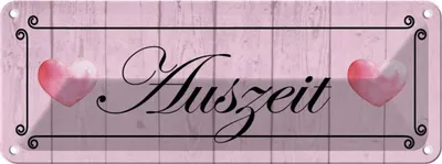 Produktbild von vianmo Blechschild 10x27 cm Auszeit Herzen rosa Dekoration