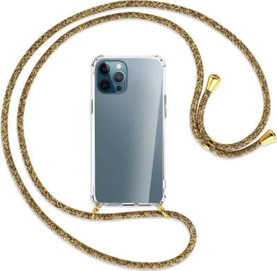 Produktbild von Handykette Backcover-Schutzhülle mit Band (Metall goldfarben) für Apple iPhone 12 Pro Max - braun+beige
