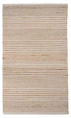 Produktbild von Handwebteppich - 70 x 140 cm - Beige - Weiß - Streifen- und Ethnomuster