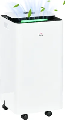 Produktbild von HOMCOM Elektrischer Luftentfeuchter, 10 l/Tag, 2,5 l Wassertank, geräuschloser Luftentfeuchter mit 5 Modi, 2 Geschwindigkeiten, LED-Display, Timer für Schlafzimmer, Wohnzimmer, 25 x 25 x 50,5 cm, Weiß