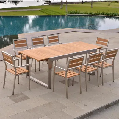 Produktbild von Teako Design Ausziehtisch Aviolo Edelstahl Teakholz 240-350 x 100 cm