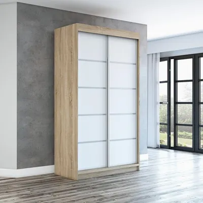 Produktbild von Schwebetürenschrank, 2-türig Schrank! Moderne Garderobe für Kleidung. Verschiedene Farben (Weiß, Schwarz, Somona) Kleiderschrank PARIS 120 cm