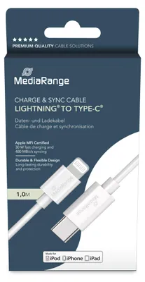 Obrázok produktu pre MediaRange MRCS215, 1 m, USB C, USB C/Lightning, USB 2.0, 0,48 Gbit/s, Biela