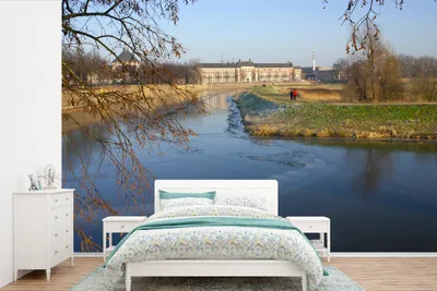 Produktbild von MuchoWow® Fototapete für Wohnzimmer oder Schlafzimmer Wandtapete Vinyl Motivtapete Den Bosch im Winter und ein zugefrorener Fluss in den Niederlanden - 360x240 cm - Vinyl-Tapete