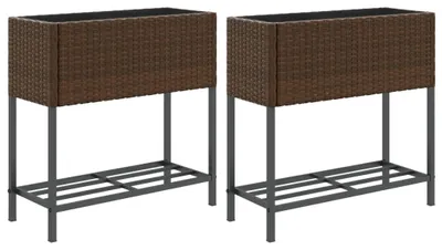 Produktbild von vidaXL Hochbeete mit Ablage 2 Stk. Braun 70x28x70 cm Poly Rattan