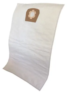 A white vacuum cleaner bag with a brown cardboard attachment.