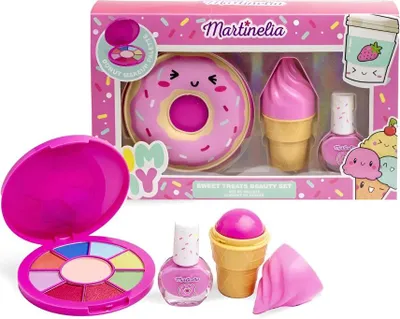 Imagen del producto de Martinelia | Set de maquillaje "Donut" - 100 g - Aroma a vainilla - 8 sombras de ojos de 1 g cada una - Set de cosméticos para niños