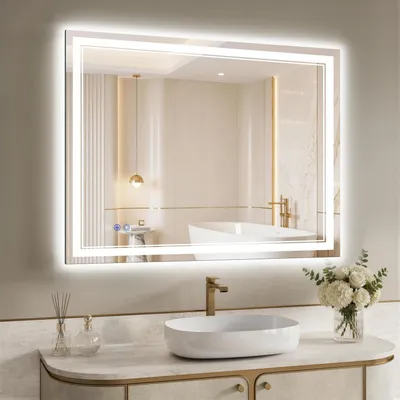 Zdjęcie produktu dla Lustro do łazienki z oświetleniem LED, 90x76 cm, 3 barwy światła, możliwość regulacji jasności, funkcja anty-mgielna, klasa szczelności IP65