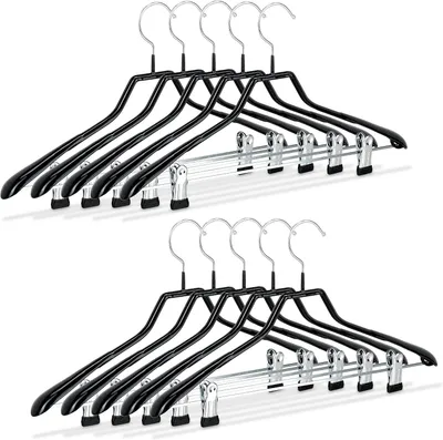 Image de Cintres pour vêtements - Lot de 10 - Pour costumes - En métal - Antidérapants - Gain de place - 42 cm - Noirs