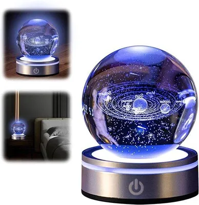 Immagine prodotto di Lampada da notte 3D con cristalli e sistema solare - Lampada con pianeti luminosi per bambini