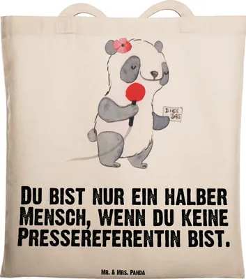 Produktbild von Mr. & Mrs. Panda Jutebeutel Pressereferentin Herz - Transparent - Geschenk, Tasche, Spruch, Beutel, Uni, Tote Bag, Lustig, Studium, Witzig, Shopping