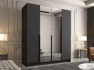 Obrázek produktu pro Velká šatní skříň 200 cm se zrcadlem TOSIA 2 - černá