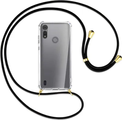Produktbild von Handykette Backcover-Schutzhülle mit Band (Metall goldfarben) für Motorola Moto E6s - schwarz