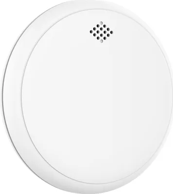 A white smoke and carbon monoxide detector is shown from a slightly elevated angle against a white background.