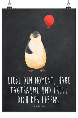 Produktbild von Mr. & Mrs. Panda Bild Pinguin Luftballon DIN A1 - Kreidetafel - Geschenk, Wandbild, Fröhlich, Neustart, Deko Poster, wanddeko, Motivation, drucke, Plakat