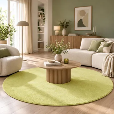 Produktbild von Hochflor Velours Teppich Luna Lindgrün Rund, Größe:300 cm Rund, KI-generiertes Bild