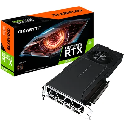 Productafbeelding van GIGABYTE GV-N3090TURBO-24GD, GeForce RTX 3090, 24 GB, GDDR6X, 384-bit, 7680 x 4320 pixels, PCI Express x16 4.0