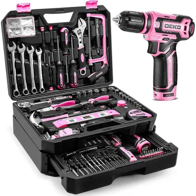 Produktbild von Akku-Bohrmaschinen-Werkzeug-Set 12 V rosa 238 Teile mit Akku und Werkzeugkoffer