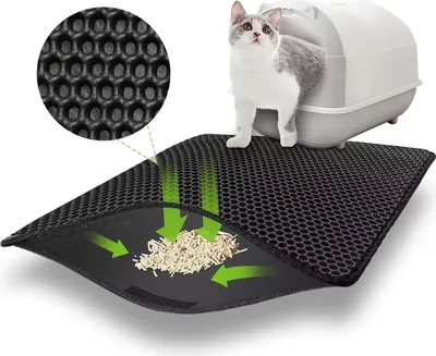 Produktbild von Katzenstreu Matte 60 x 45 cm, Klettverschluss, Doppelt Wasserdicht, Rutschfest, Schwarz, für Katzen