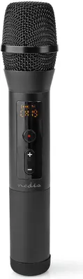 Obrázok produktu pre Bezdrôtová mikrofónna súprava Nedis - 20 kanálov - 1 mikrofón - kardioida - 70 Hz - 13 kHz - 1000 Ohm - -95 dB - ovládanie hlasitosti - čierna