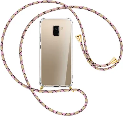 Produktbild von Handykette Backcover-Schutzhülle mit Band (Metall goldfarben) für Samsung Galaxy A8 2018 - rosa Karo