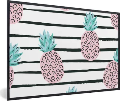 Produktbild von MuchoWow® Gerahmtes Poster Sommer - Ananas - Muster 90x60 cm - Poster mit Schwarzem Bilderrahmen Wandposter Rahmen Foto Bilder - Fotorahmen - Foto-Plakat
