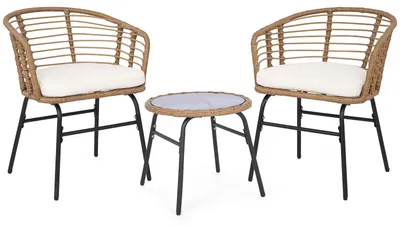 Produktbild von KOMFOTTEU Gartenmöbel Set, Outdoor Balkonmöbel mit Sitzkissen für 2 Personen, 3-teilig Bistroset mit 2 Stühle & Beistelltisch, Sitzgruppe Lounge wetterfest für Garten Balkon Terrasse