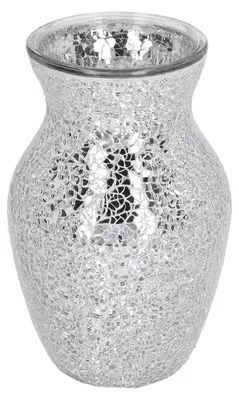 Mosaik-Glasvase, silber, 20 cm hoch, für Trockenblumen