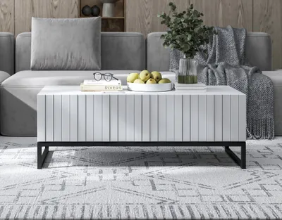 Produktbild von Couchtisch Glamour Kaffeetisch Elpis  Modern Lindner Möbel 110cm x 39cm x 54cm Farbe: Weiß matt Rahmen: Schwarz – Metall