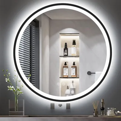 Produktbild von GIMBELEN Spiegel rund mit Beleuchtung, 70 cm, Badezimmerspiegel mit Beleuchtung, Touch-Schalter, Antibeschlag, 3 Lichtfarben Einstellbar, 3000 K / 4000 K / 6500 K